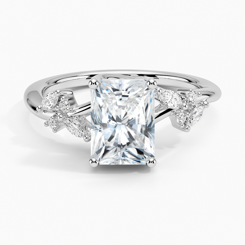 IGI Certified Lab Grown Diamond Engagement Ring Radiant Brilliant Floral Cathedral Ring