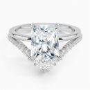 IGI Certified Lab Grown Diamond Engagement Ring Radiant Brilliant Diamond Ring with V-Shaped Pavé