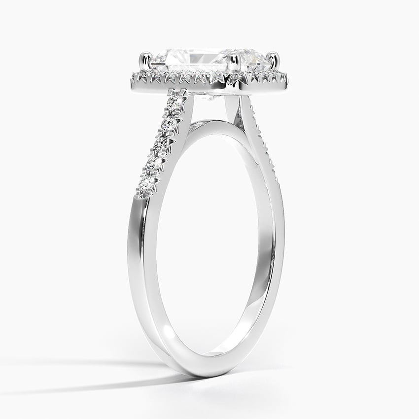 IGI Certified Lab Grown Diamond Engagement Ring Radiant Brilliant Halo Ring With Cathedral Pavé Band - Image 2