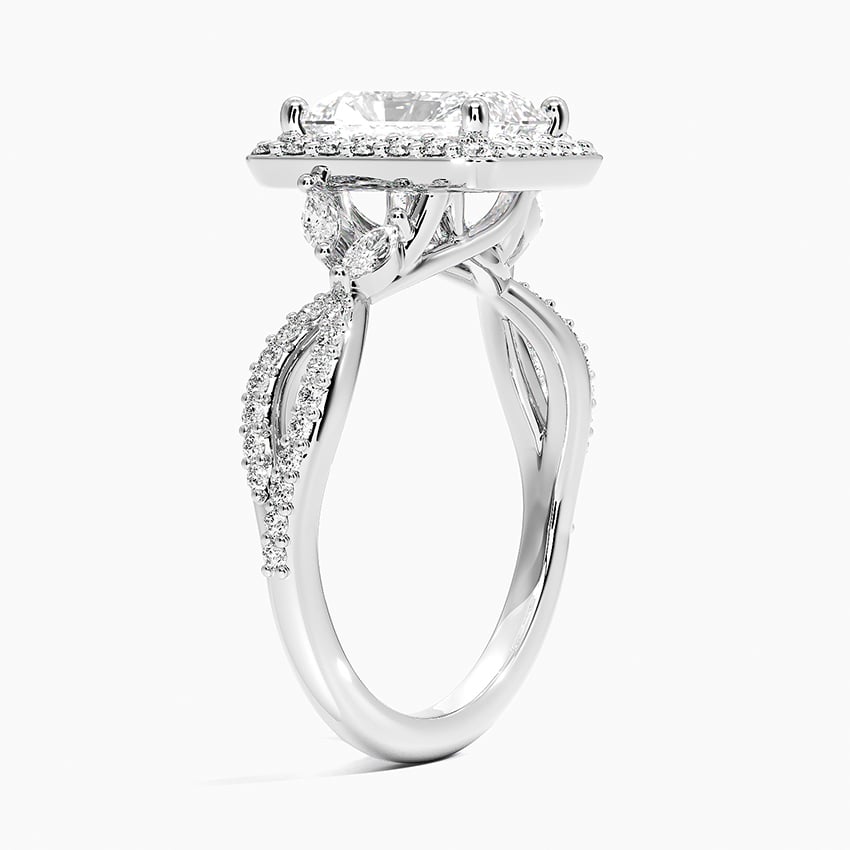 IGI Certified Lab Grown Diamond Engagement Ring Radiant Brilliant Halo Ring With Marquise Accent Diamond and Pavé Twist Shank - Image 2