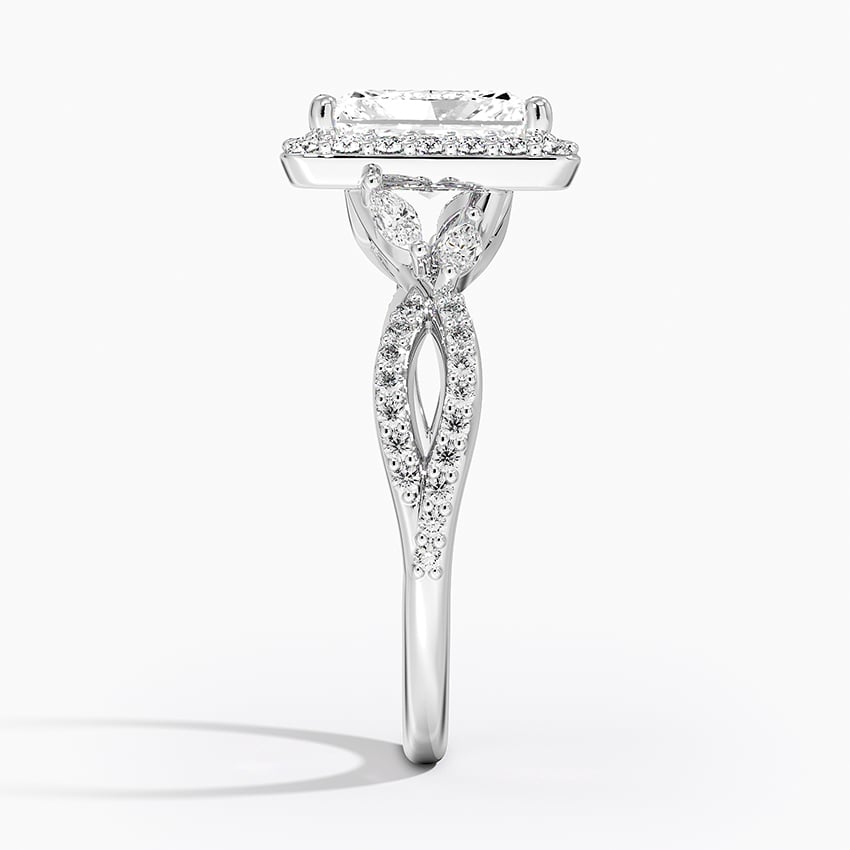 IGI Certified Lab Grown Diamond Engagement Ring Radiant Brilliant Halo Ring With Marquise Accent Diamond and Pavé Twist Shank - Image 3