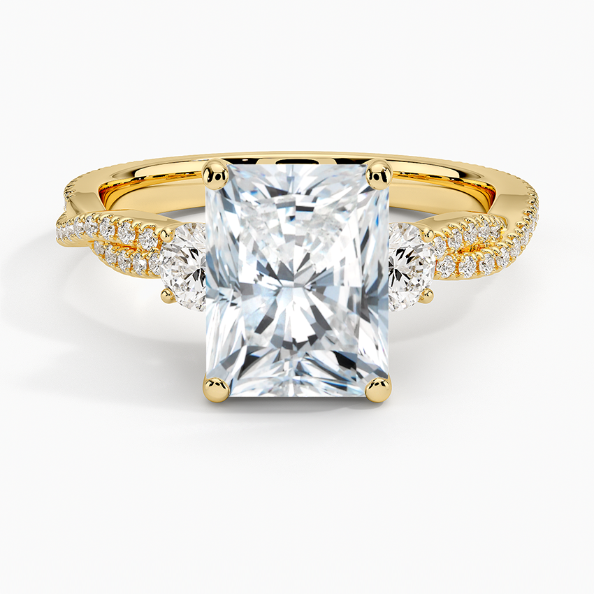 IGI Certified Lab Grown Diamond Engagement Ring Radiant Brilliant Three Stone Ring With Double Pavé Twisted Shank - Image 4