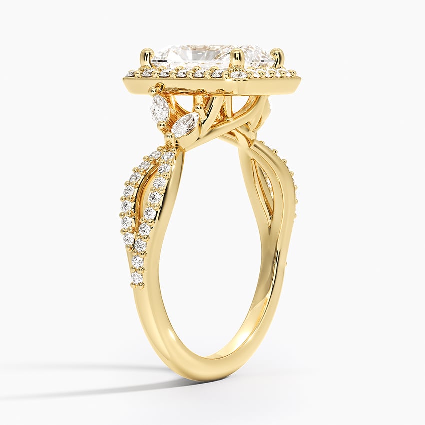 IGI Certified Lab Grown Diamond Engagement Ring Radiant Brilliant Halo Ring With Marquise Accent Diamond and Pavé Twist Shank - Image 5