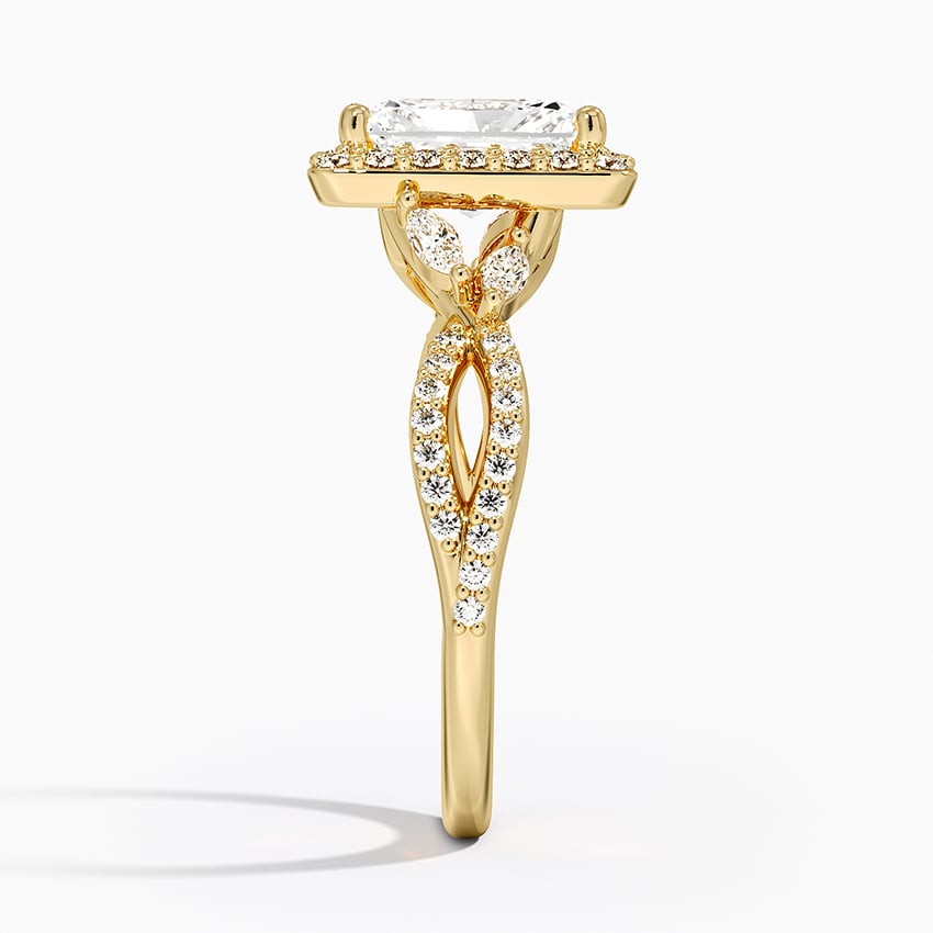 IGI Certified Lab Grown Diamond Engagement Ring Radiant Brilliant Halo Ring With Marquise Accent Diamond and Pavé Twist Shank - Image 6
