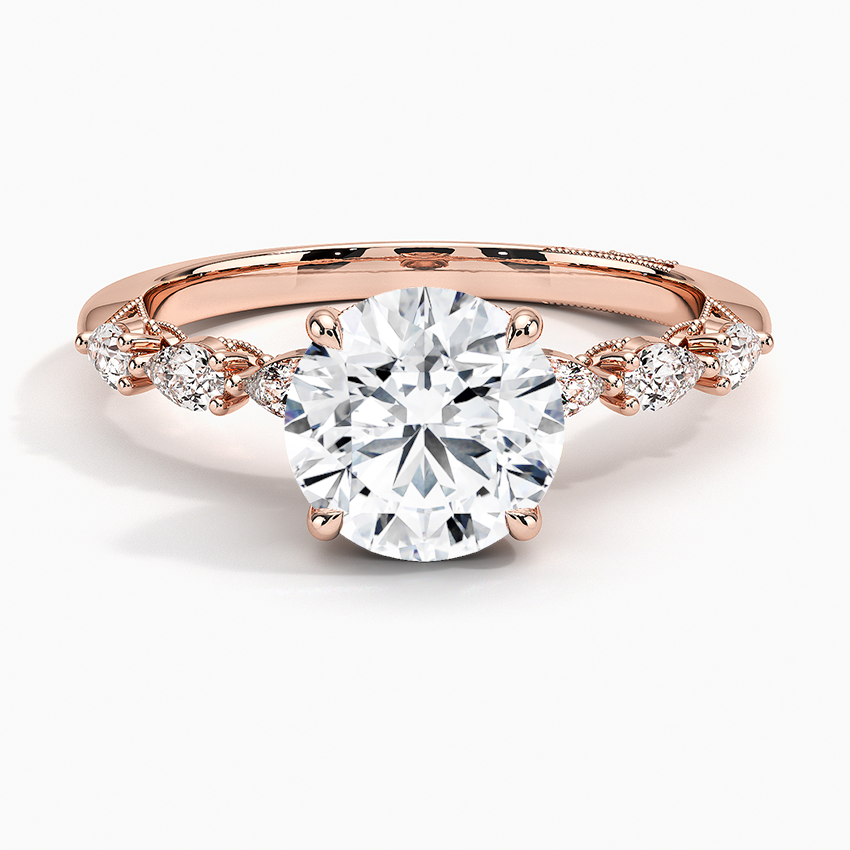 IGI Certified Lab Grown Diamond Engagement Ring Round Brilliant Hidden Halo Vintage Ring With Pear Side Stones - Image 7