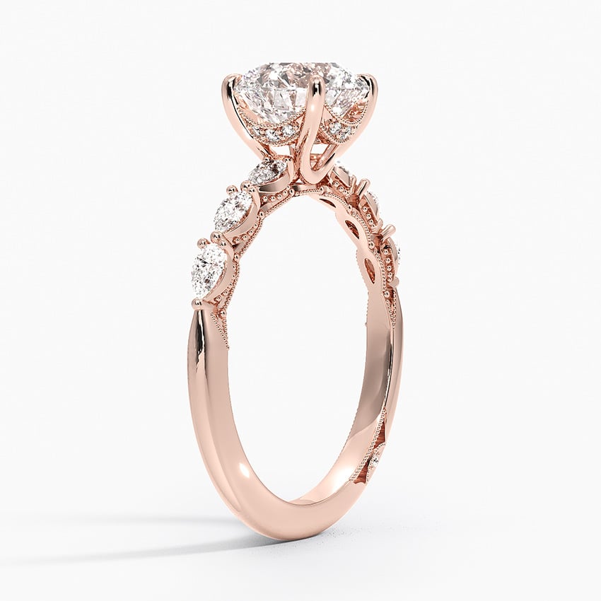 IGI Certified Lab Grown Diamond Engagement Ring Round Brilliant Hidden Halo Vintage Ring With Pear Side Stones - Image 8