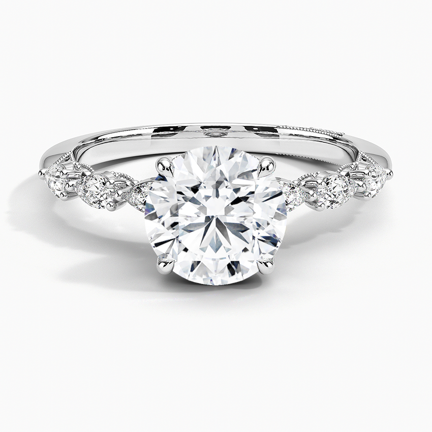 IGI Certified Lab Grown Diamond Engagement Ring Round Brilliant Hidden Halo Vintage Ring With Pear Side Stones