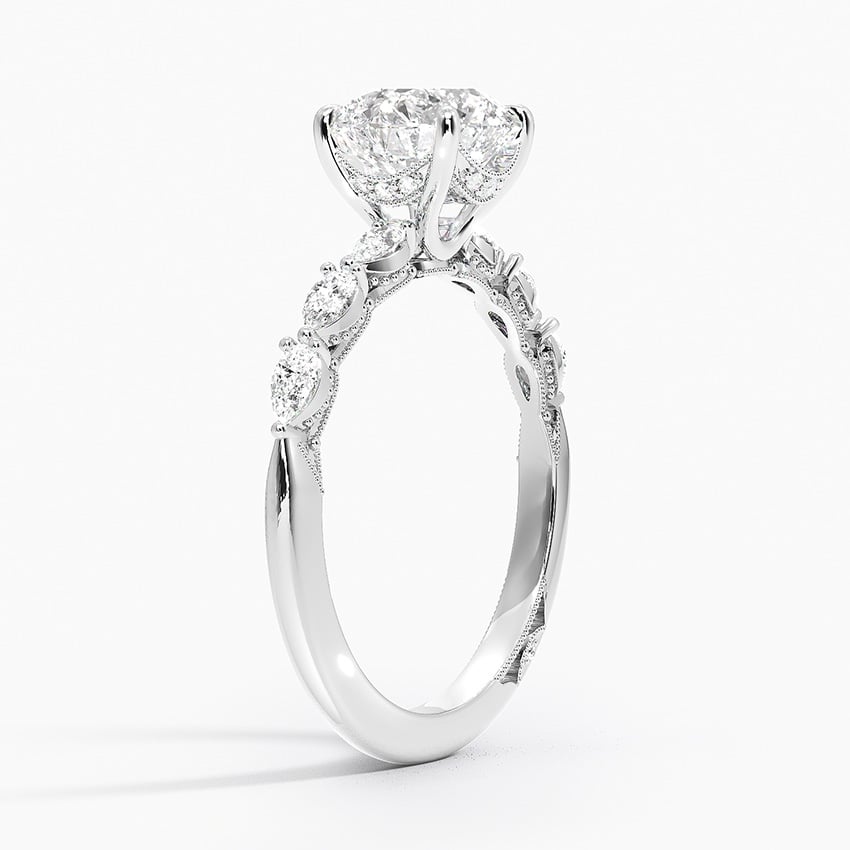 IGI Certified Lab Grown Diamond Engagement Ring Round Brilliant Hidden Halo Vintage Ring With Pear Side Stones - Image 2