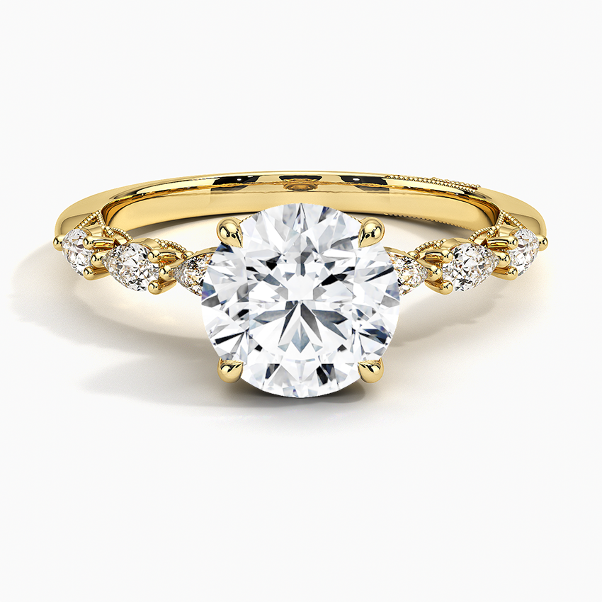 IGI Certified Lab Grown Diamond Engagement Ring Round Brilliant Hidden Halo Vintage Ring With Pear Side Stones - Image 4
