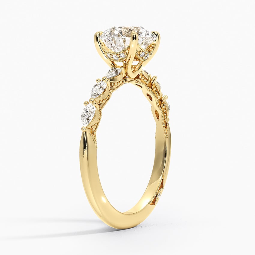 IGI Certified Lab Grown Diamond Engagement Ring Round Brilliant Hidden Halo Vintage Ring With Pear Side Stones - Image 5