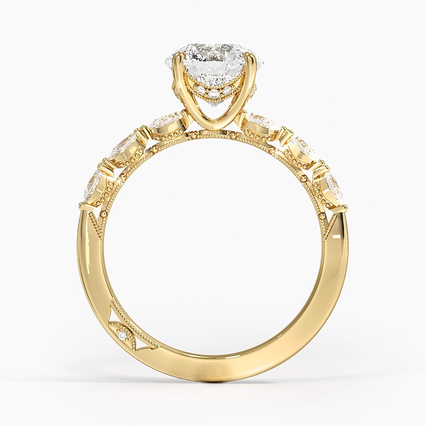 IGI Certified Lab Grown Diamond Engagement Ring Round Brilliant Hidden Halo Vintage Ring With Pear Side Stones - Image 6