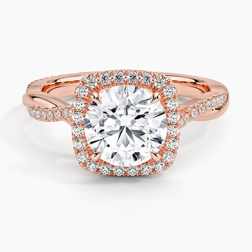 IGI Certified Lab Grown Diamond Engagement Ring Round Brilliant Halo Ring With Twisted Pavé Shank - Image 7