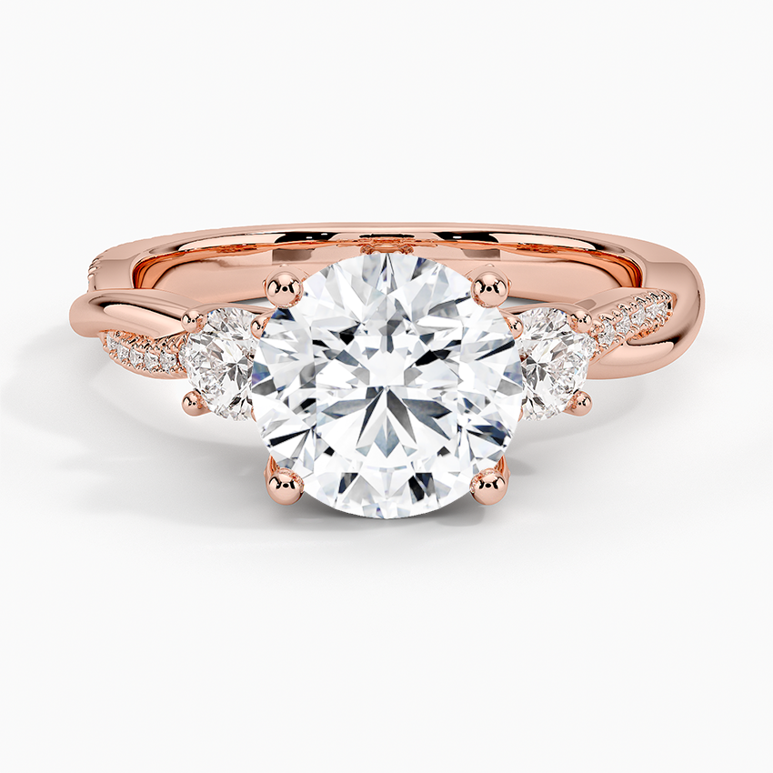 IGI Certified Lab Grown Diamond Engagement Ring Round Brilliant Three Stone Hidden Halo Ring With Twisted Pavé Shank - Image 7