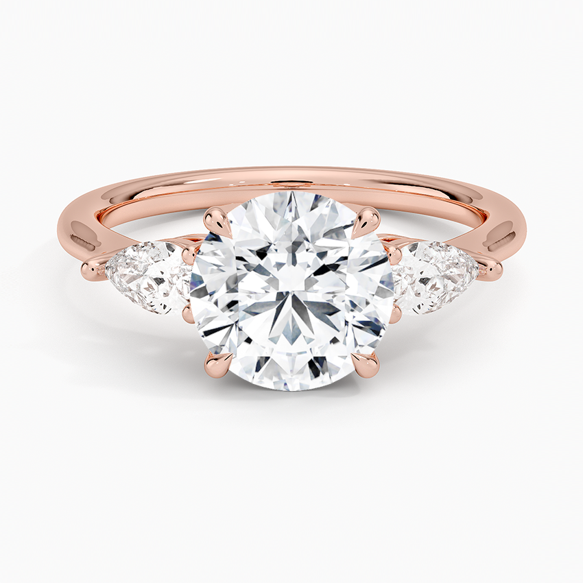 IGI Certified Lab Grown Diamond Engagement Ring Round Brilliant Three Stone Ring With Pear Side Diamonds - Image 7