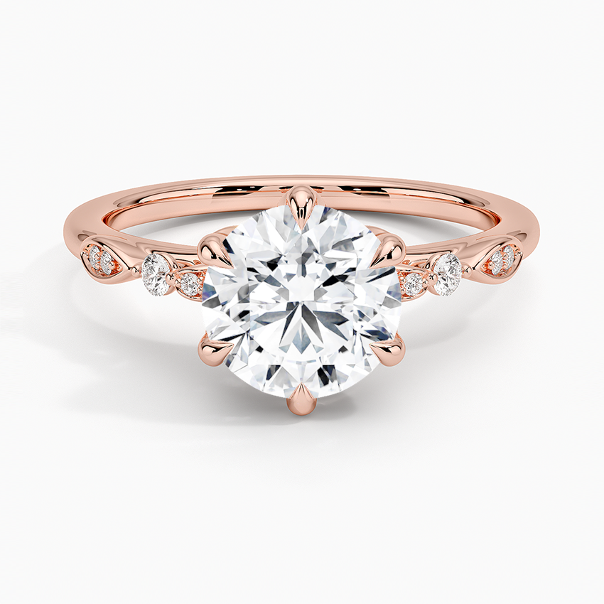 IGI Certified Lab Grown Diamond Engagement Ring Round Brilliant Vintage Floral Side Stone Ring - Image 7