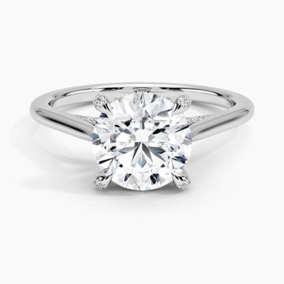 IGI Certified Lab Grown Diamond Engagement Ring Round Brilliant Hidden Halo Cathedral Ring with Pavé Prongs