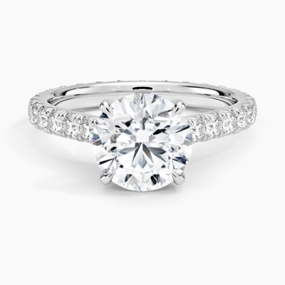 IGI Certified Lab Grown Diamond Engagement Ring Round Brilliant French Pavé Ring