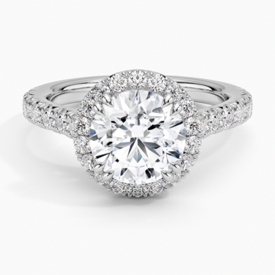 IGI Certified Lab Grown Diamond Engagement Ring Round Brilliant Double Halo Hidden Halo Pavé Ring