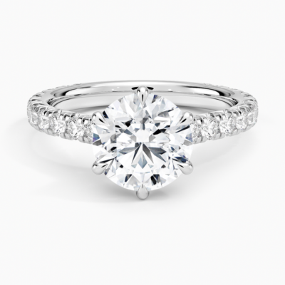 IGI Certified Lab Grown Diamond Engagement Ring Round Brilliant Cut Pavé Cathedral Ring