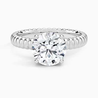 IGI Certified Lab Grown Diamond Engagement Ring Round Brilliant Solitaire Ring With Scalloped Ribbed Band