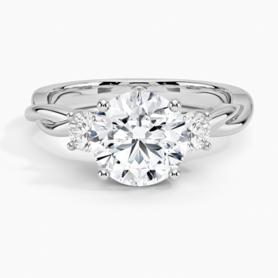 IGI Certified Lab Grown Diamond Engagement Ring Round Brilliant Three Stone Twisted Shank Solitaire Ring