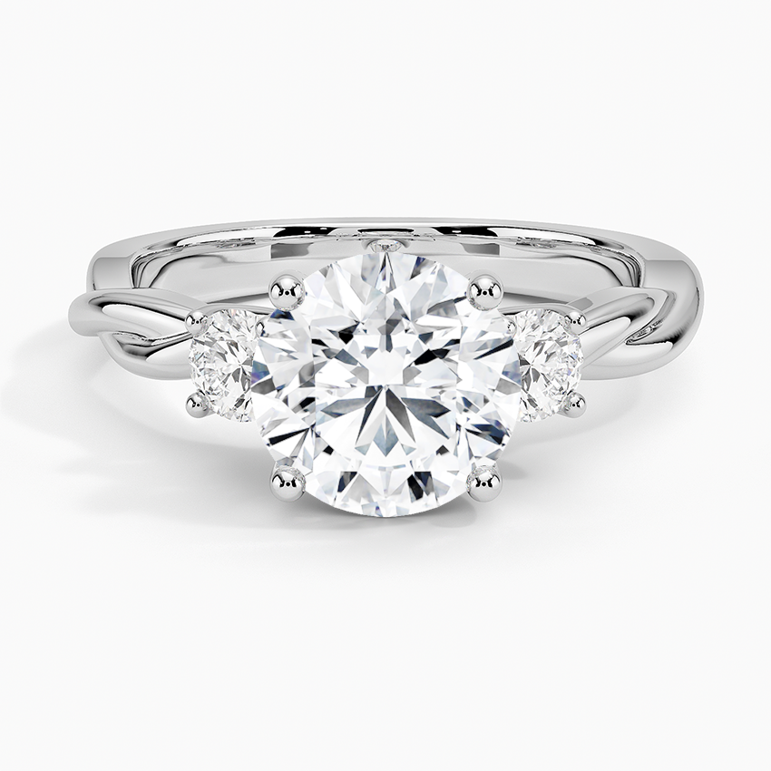 IGI Certified Lab Grown Diamond Engagement Ring Round Brilliant Three Stone Twisted Shank Solitaire Ring