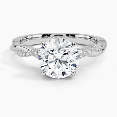 IGI Certified Lab Grown Diamond Engagement Ring Round Brilliant Hidden Halo Ring With Twisted Pavé Shank
