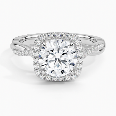 IGI Certified Lab Grown Diamond Engagement Ring Round Brilliant Halo Ring With Twisted Pavé Shank