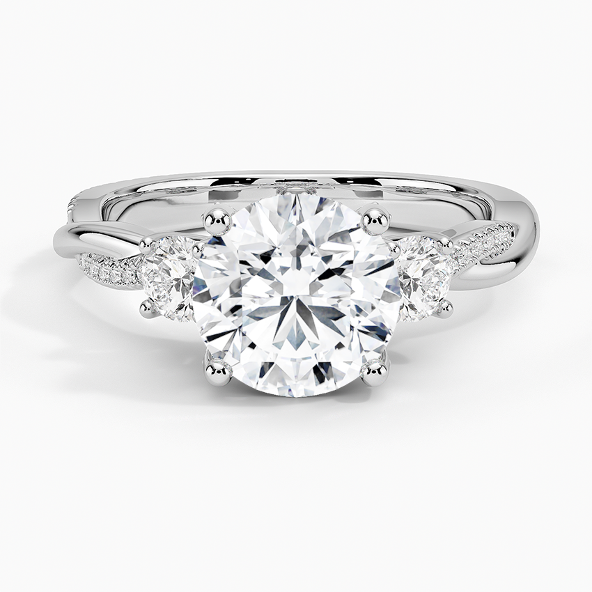 IGI Certified Lab Grown Diamond Engagement Ring Round Brilliant Three Stone Hidden Halo Ring With Twisted Pavé Shank