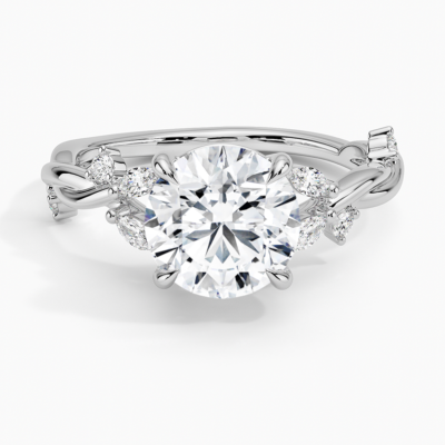 IGI Certified Lab Grown Diamond Engagement Ring Round Brilliant With Nature-Inspired Twist Band Ring