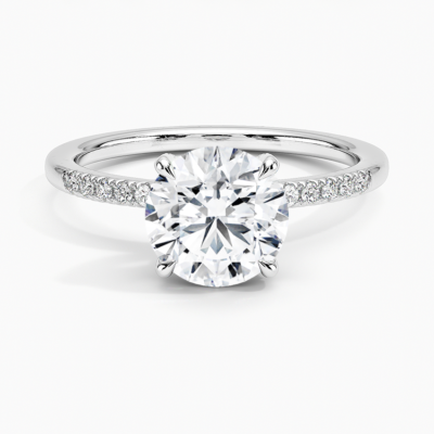 IGI Certified Lab Grown Diamond Engagement Ring Round Brilliant Ring With Hidden Halo and Pavé Cathedral