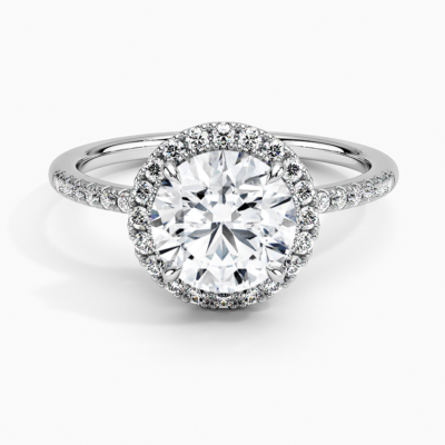 IGI Certified Lab Grown Diamond Engagement Ring Round Brilliant Pavé Halo Ring