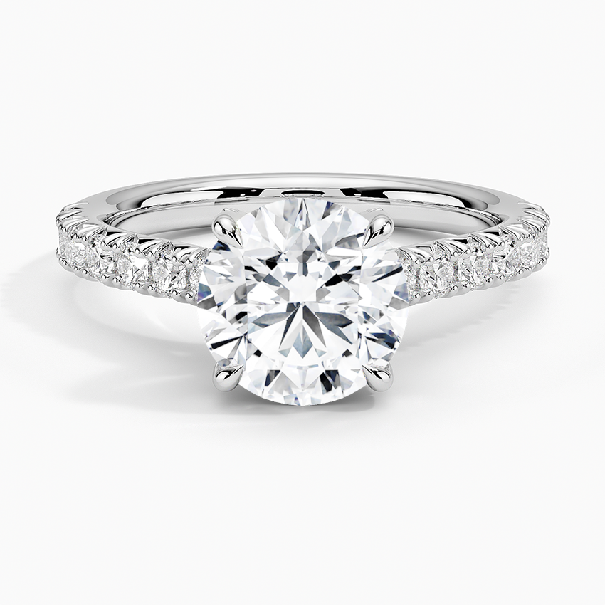 IGI Certified Lab Grown Diamond Engagement Ring Round Brilliant Hidden Halo Pavé Ring