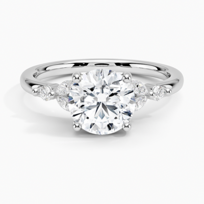 IGI Certified Lab Grown Diamond Engagement Ring Round Brilliant With Marquise Accent Diamond Ring