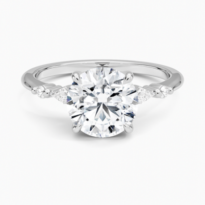 IGI Certified Lab Grown Diamond Engagement Ring Round Brilliant With Kite Accent Diamond Ring