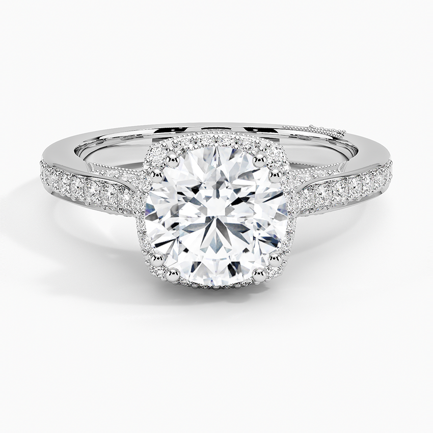 IGI Certified Lab Grown Diamond Engagement Ring Round Brilliant Halo Split Shank Pavé Ring