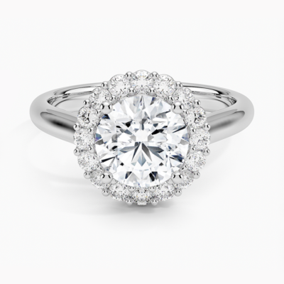 IGI Certified Lab Grown Diamond Engagement Ring Round Brilliant Halo Ring