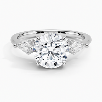 IGI Certified Lab Grown Diamond Engagement Ring Round Brilliant Diamond Hidden Halo With Kite Side Stone Ring