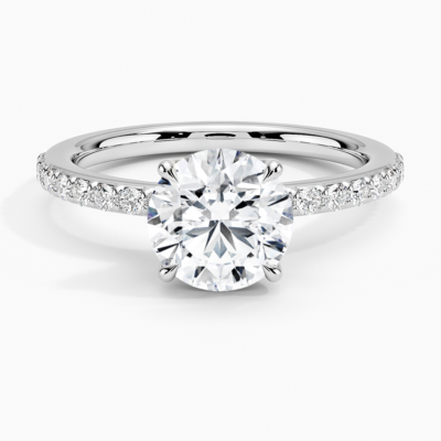 IGI Certified Lab Grown Diamond Engagement Ring Round Brilliant Classic Hidden Halo Pavé Ring
