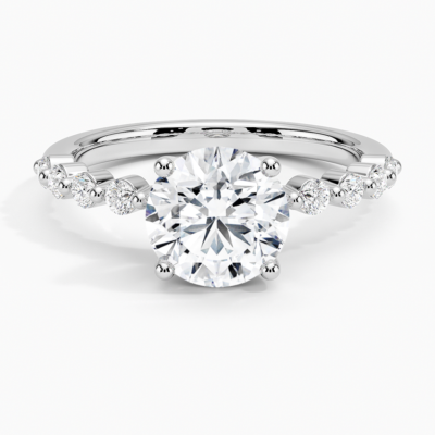 IGI Certified Lab Grown Diamond Engagement Ring Round Brilliant Graduated Side Stone Ring