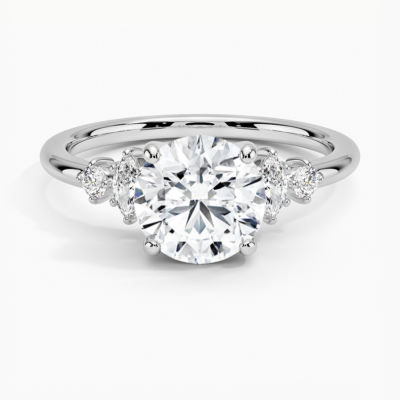 IGI Certified Lab Grown Diamond Engagement Ring Round Brilliant Diamond Ring With Marquise And Round Side Stones
