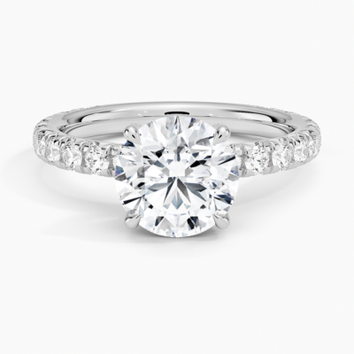 IGI Certified Lab Grown Diamond Engagement Ring Round Brilliant Hidden Halo Pavé Ring