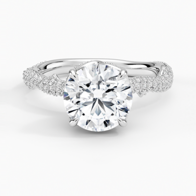 IGI Certified Lab Grown Diamond Engagement Ring Round Brilliant Floral Basket Hidden Halo Ring