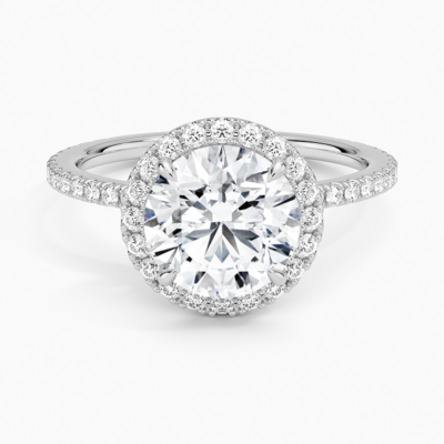 IGI Certified Lab Grown Diamond Engagement Ring Round Brilliant Halo With Hidden Halo And Pavé Band Ring