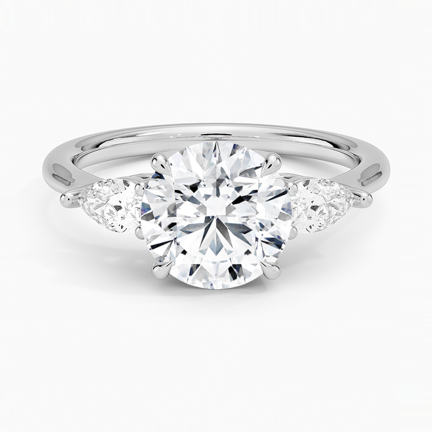 IGI Certified Lab Grown Diamond Engagement Ring Round Brilliant Three Stone Ring With Pear Side Diamonds