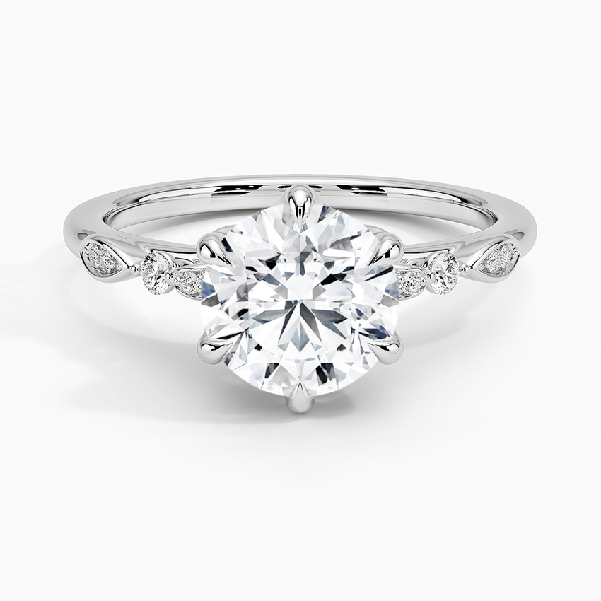 IGI Certified Lab Grown Diamond Engagement Ring Round Brilliant Vintage Floral Side Stone Ring