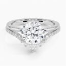 IGI Certified Lab Grown Diamond Engagement Ring Round Brilliant Diamond Ring with V-Shaped Pavé