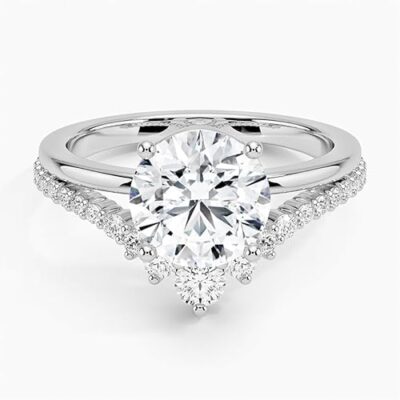 IGI Certified Lab Grown Diamond Engagement Ring Round Brilliant Diamond Ring with V-Shaped Pavé