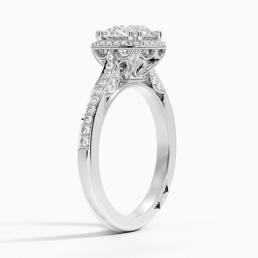 IGI Certified Lab Grown Diamond Engagement Ring Round Brilliant Halo Split Shank Pavé Ring - Image 2