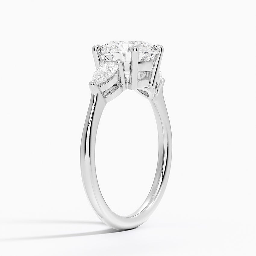 IGI Certified Lab Grown Diamond Engagement Ring Round Brilliant Three Stone Ring With Pear Side Diamonds - Image 2